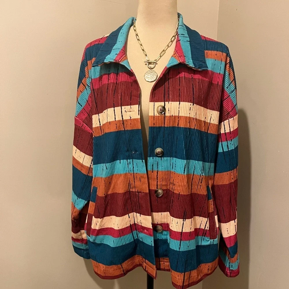 Savanna Jane Oversized Western Vibrant Colorful Knit Shacket, size Small - Picture 2 of 8